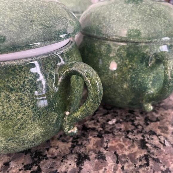 Cancello Green Lidded Bowls - Deruta Italy Dinnerware, Set of 4 - Picture 9 of 12